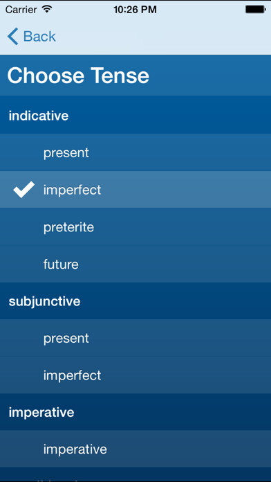Emulate iPhone app French Verbs Trainer using MyAndroid