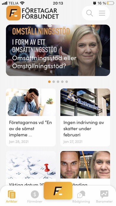 Emulate iPhone app Företagarförbundet using MyAndroid