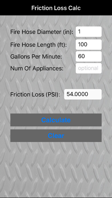 Emulate iPhone app Friction Loss Calc using MyAndroid