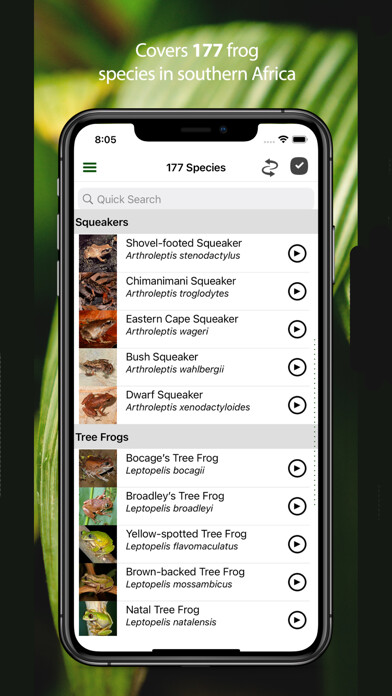 Emulate iPhone app Frogs of Southern Africa using MyAndroid