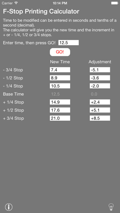 Emulate iPhone app f-Stop Printing Calculator using MyAndroid