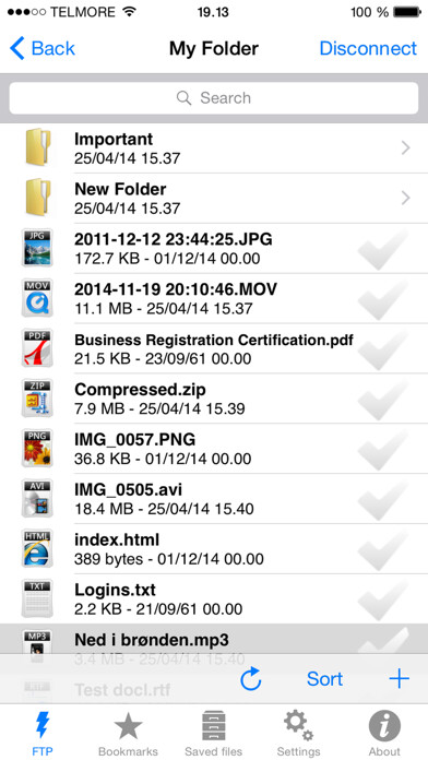 Emulate iPhone app FTP Client Pro using MyAndroid