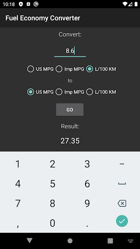 Emulate Android APK Fuel Economy Converter