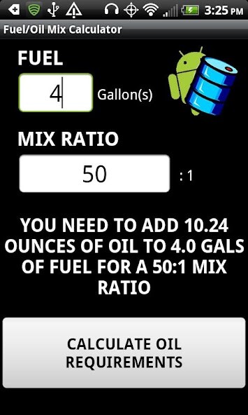 Run android online APK Fuel/Oil Mix Calculator from MyAndroid or emulate Fuel/Oil Mix Calculator using MyAndroid