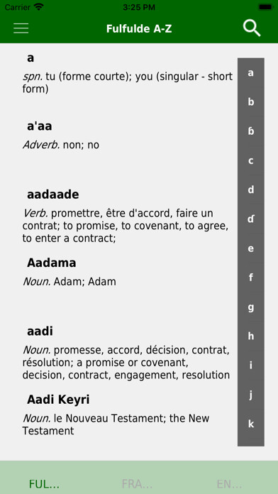 Emulate iPhone app Fulfulde dictionary using MyAndroid