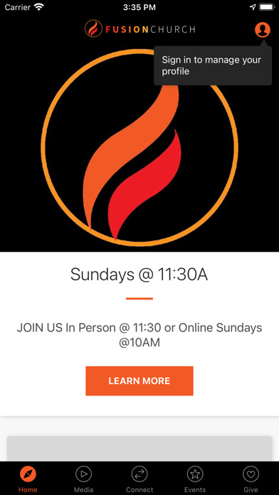 Emulate iPhone app Fusion Church NY using MyAndroid