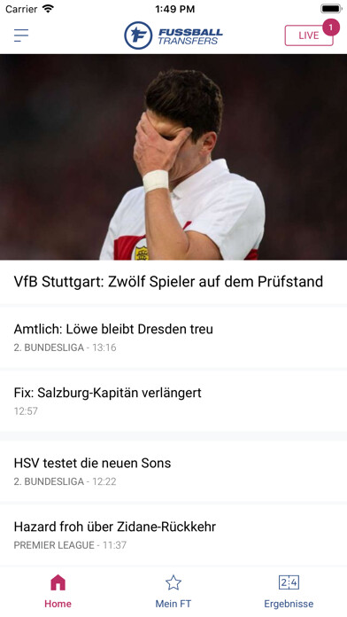 Emulate iPhone app Fussball Transfers using MyAndroid