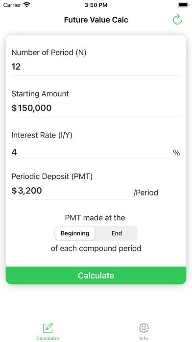 Emulate iPhone app Future Value Calculator - Calc using MyAndroid