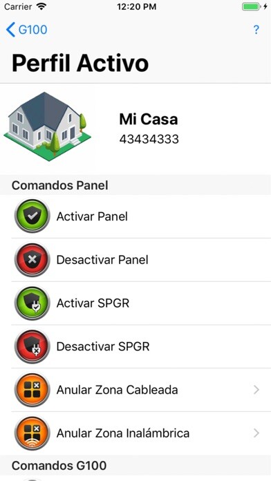 Emulate iPhone app G100 Alarma using MyAndroid