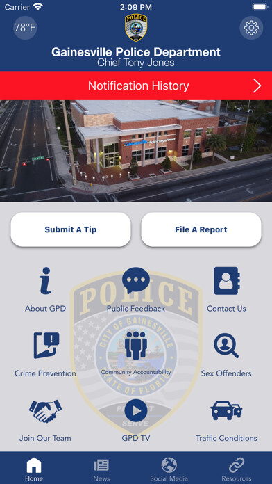 Emulate iPhone app Gainesville (FL) Police using MyAndroid