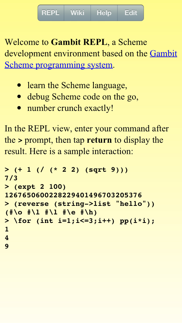 Emulate iPhone app Gambit REPL using MyAndroid