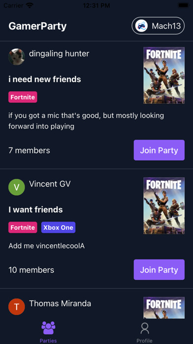 Emulate iPhone app GamerParty - Chat & Play using MyAndroid