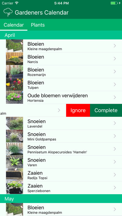 Emulate iPhone app Gardeners Calendar using MyAndroid