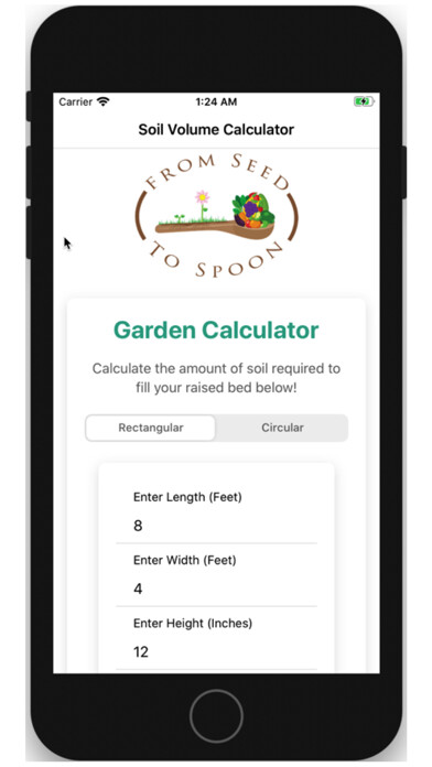 Emulate iPhone app Garden Soil Calculator using MyAndroid