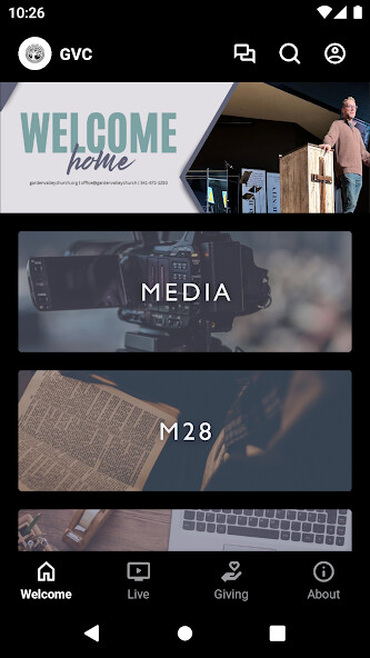 Emulate iPhone app Garden Valley Church using MyAndroid