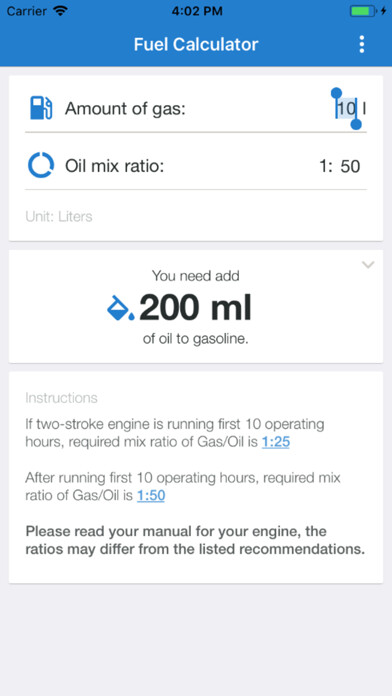 Emulate iPhone app Gas Oil Calculator using MyAndroid Emulate iPhone app Gas Oil Calculator using MyAndroid