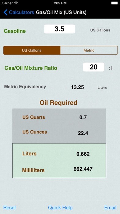 Emulate iPhone app Gas Oil Mixture Ratio using MyAndroid
