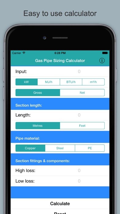 Emulate iPhone app Gas Pipe Sizing Calculator using MyAndroid Emulate iPhone app Gas Pipe Sizing Calculator using MyAndroid