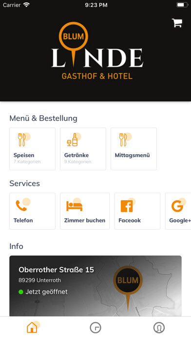 Emulate iPhone app Gasthof Linde & Hotel Blum using MyAndroid