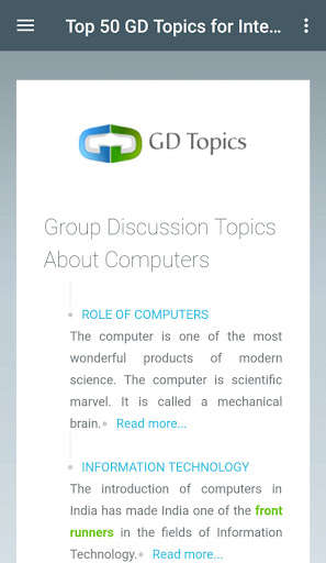 Run android online APK GD Topics - IT Company Group Discussion Topics from MyAndroid or emulate GD Topics - IT Company Group Discussion Topics using MyAndroid