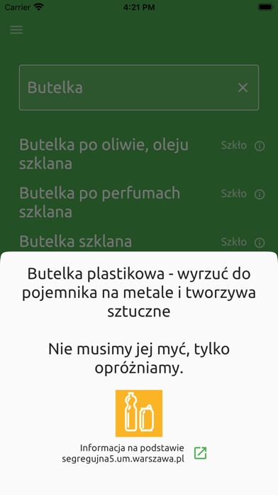Emulate iPhone app Gdzie wyrzucić śmieci? using MyAndroid