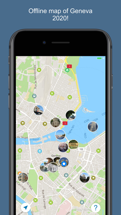Emulate iPhone app Geneva 2020 — offline map using MyAndroid