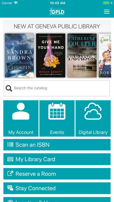 Emulate iPhone app Geneva Public Library using MyAndroid