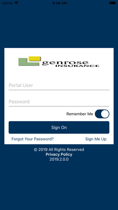 Emulate iPhone app Genrose Insurance Online using MyAndroid