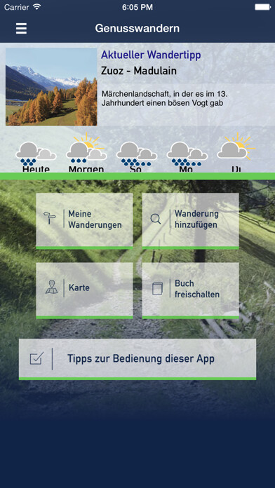 Emulate iPhone app Genusswandern Schweiz using MyAndroid