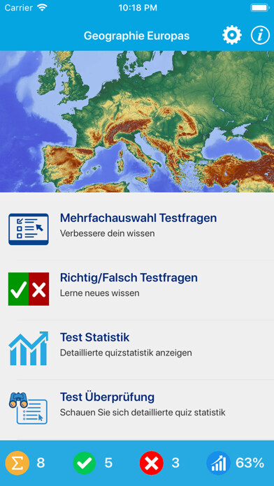 Emulate iPhone app Geographie Europas Quiz using MyAndroid