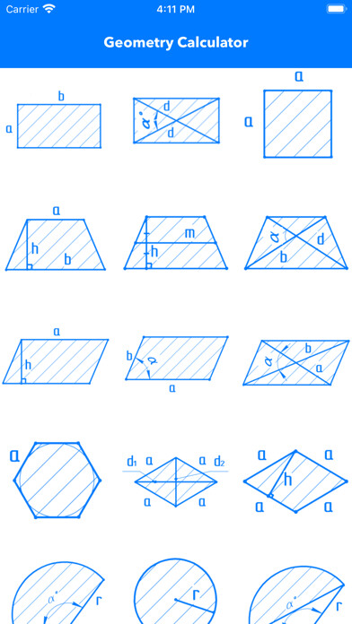 Emulate iPhone app Geometric Area Calculator Pro using MyAndroid