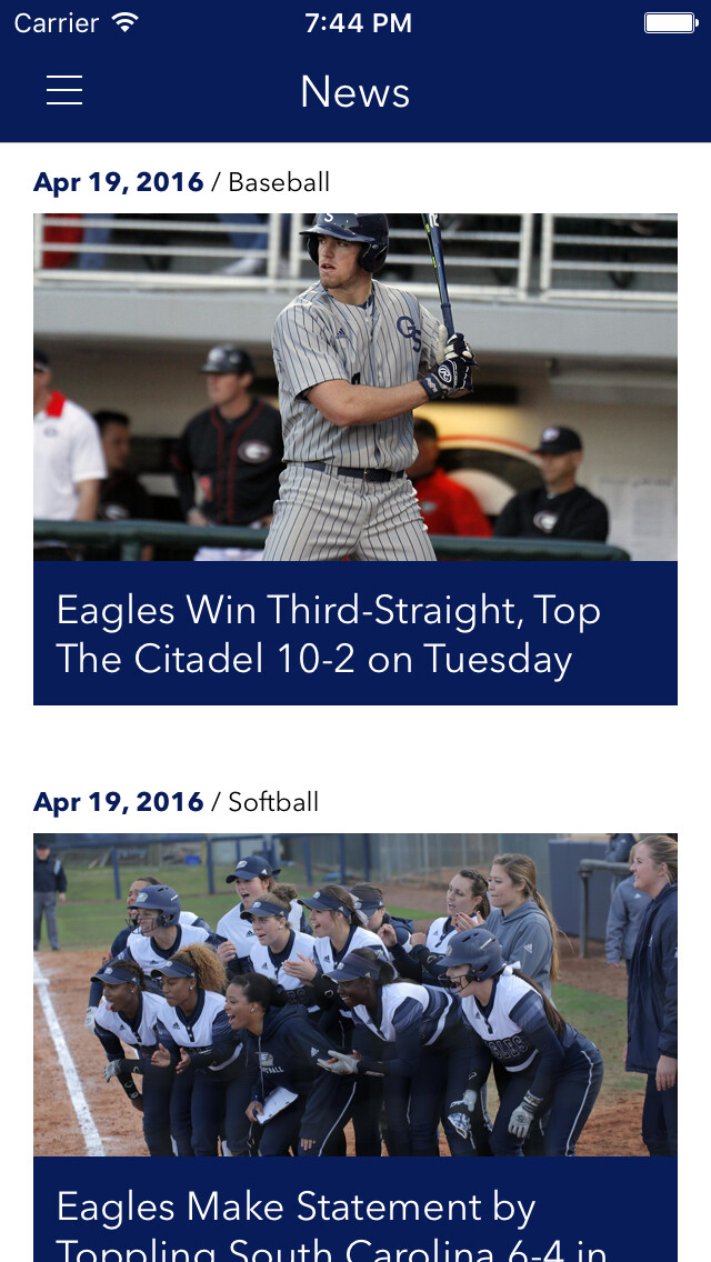 Emulate iPhone app Georgia Southern Eagles using MyAndroid