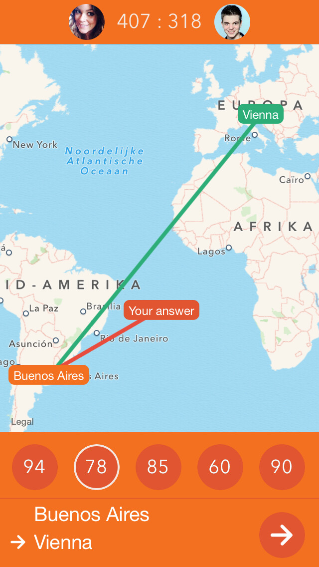 Emulate iPhone app Georientate - The Geography Quiz using MyAndroid
