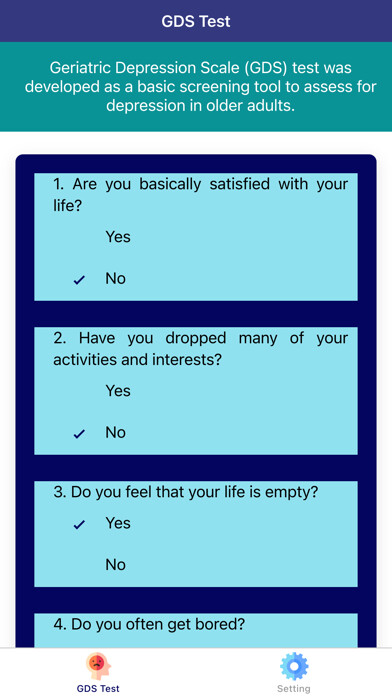 Emulate iPhone app Geriatric Depression Test using MyAndroid