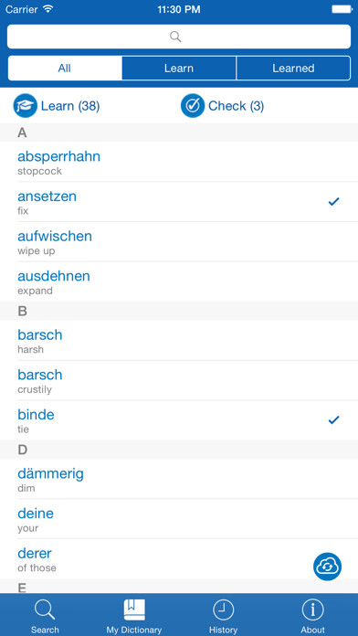 Emulate iPhone app German <> English Dictionary + Vocabulary trainer Free using MyAndroid