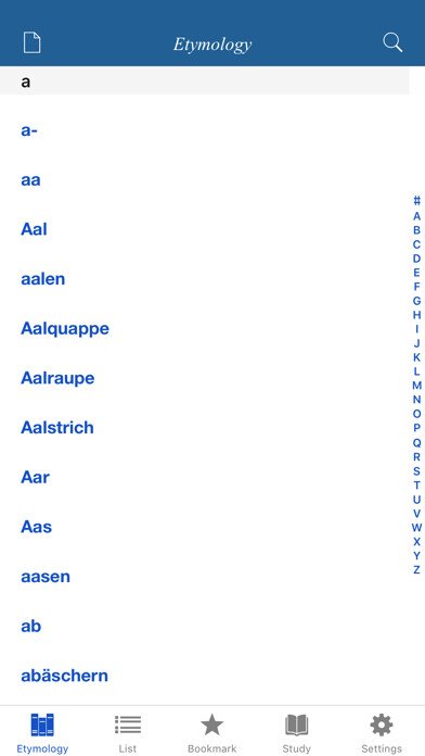 Emulate iPhone app German etymological dictionary using MyAndroid