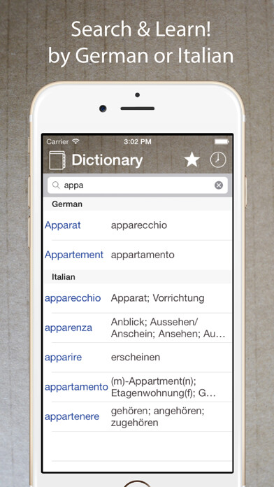 Emulate iPhone app German Italian Dictionary Pro using MyAndroid