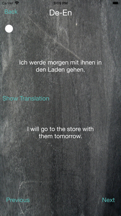 Emulate iPhone app German Sentence Quizzer using MyAndroid