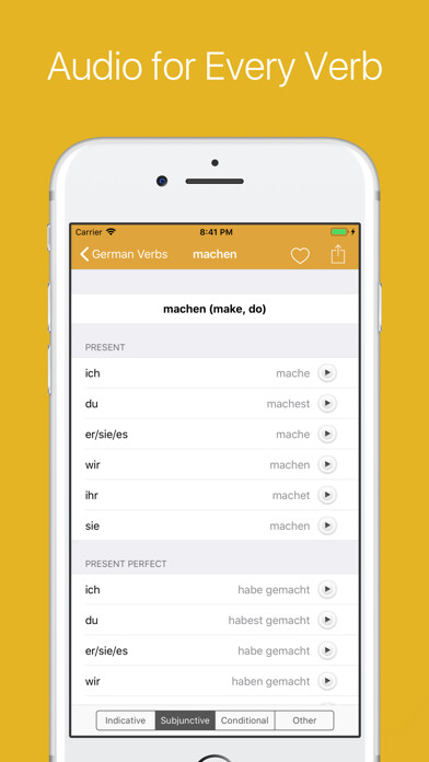 Emulate iPhone app German Verb Conjugator using MyAndroid