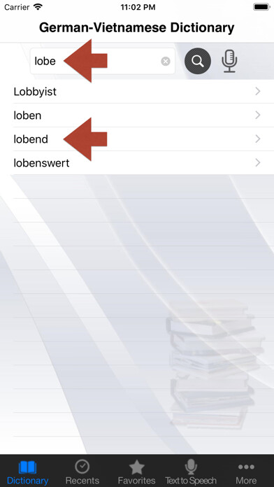 Emulate iPhone app German-Vietnamese Dictionary++ using MyAndroid