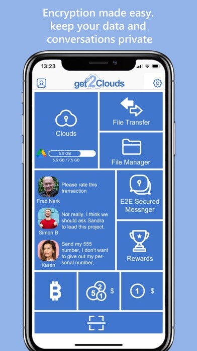 Emulate iPhone app get2Clouds - The Privacy App using MyAndroid
