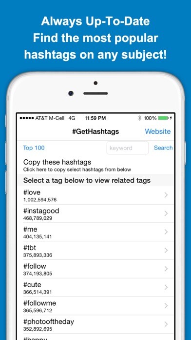 Emulate iPhone app GetHashtags Free - Copy & Paste Most Popular Hashtags for Instagram using MyAndroid