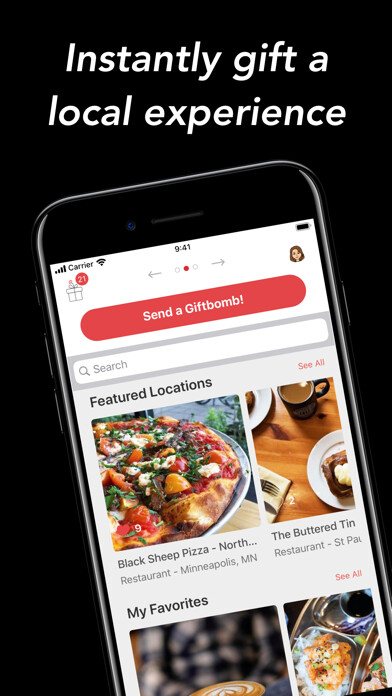 Emulate iPhone app Giftbomb - Send local gifts using MyAndroid