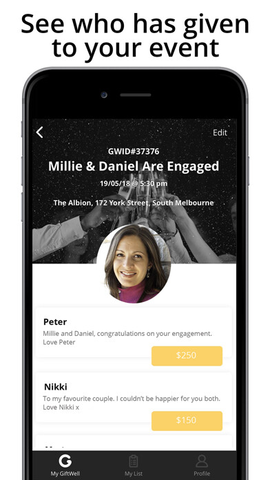 Emulate iPhone app GiftWell Weddings, Engagements using MyAndroid