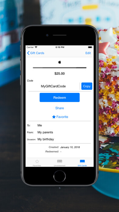 Emulate iPhone app Gifty - Gift Card Tracker using MyAndroid