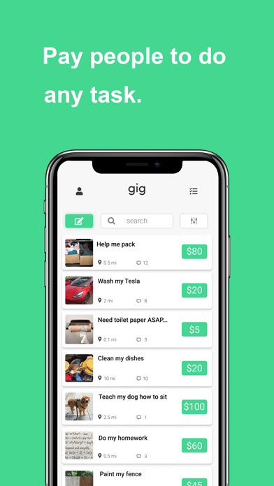 Emulate iPhone app Gig - Hire Helpers using MyAndroid