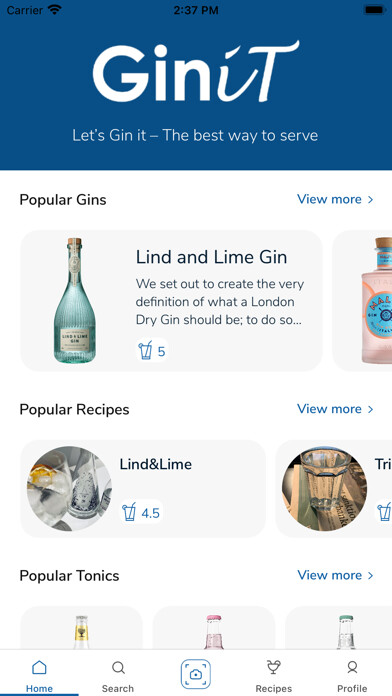 Emulate iPhone app GiniT – The Gin App using MyAndroid