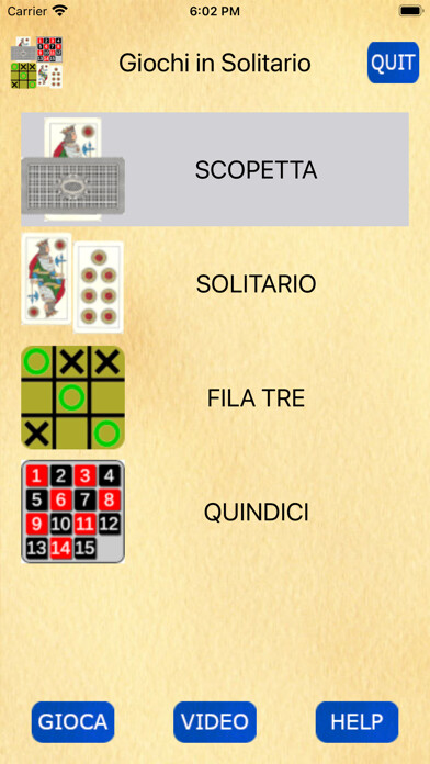 Emulate iPhone app Giochi in Solitario using MyAndroid