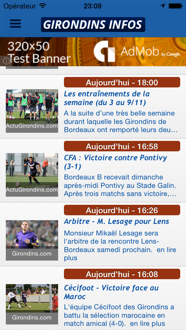 Emulate iPhone app Girondins Infos using MyAndroid