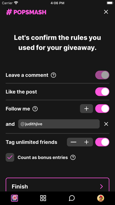 Emulate iPhone app Giveaway Picker by POPSMASH using MyAndroid